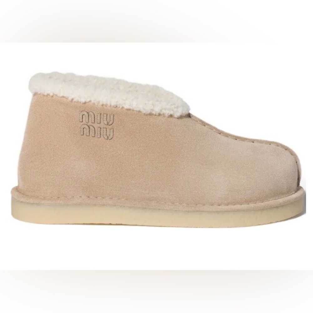 Miu Miu Beige Shearling Slippers
